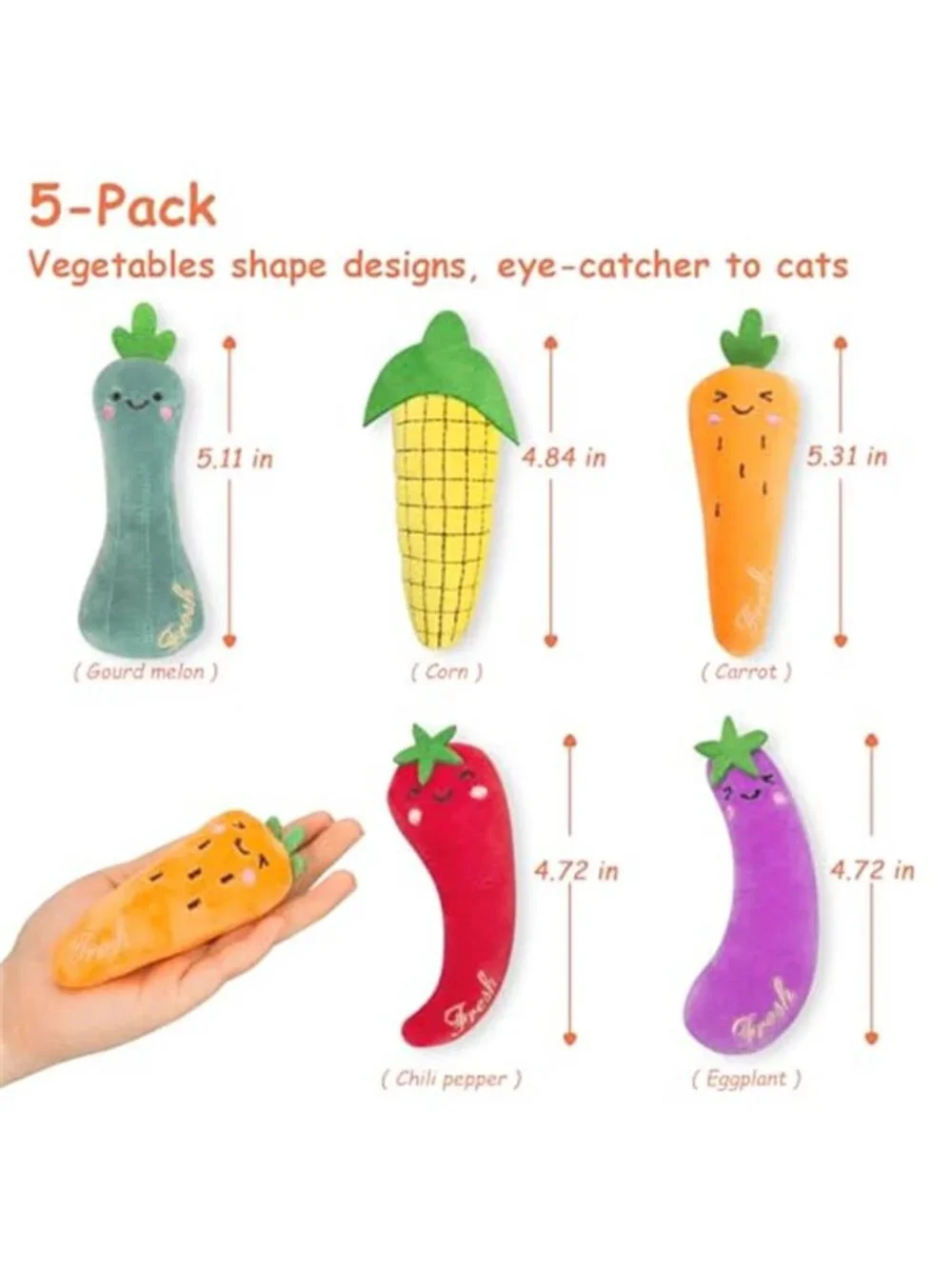 Cat Toys, 5 Pack, Plush Catnip Toys for Indoor Cats Kitten, Interactive